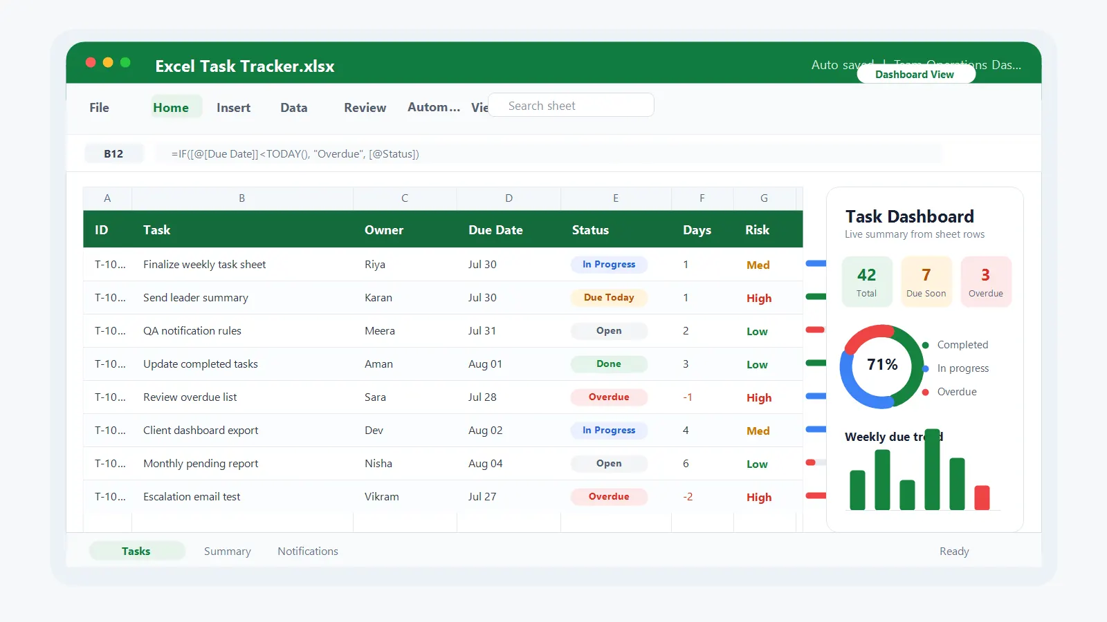 Excel Task Tracker