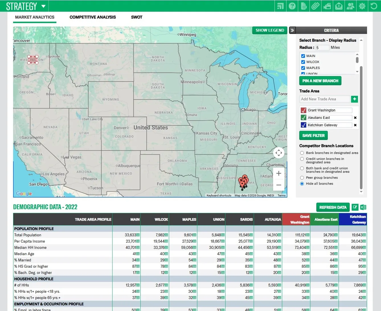 Custom trade areas and opportunity scoring